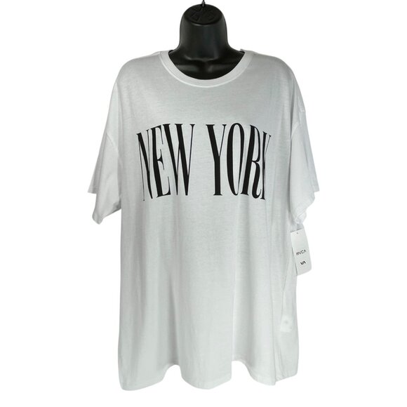 RVCA New York Los Angeles Graphic TShirt Sz L White Black Oversized Cotton Tee - Picture 2 of 8